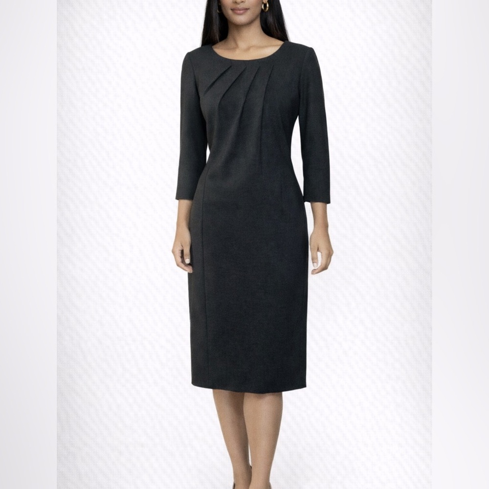 Lafayette 148 Dress Charcoal Gray  10  Career Church 3/4 Long Sleeve Stretch